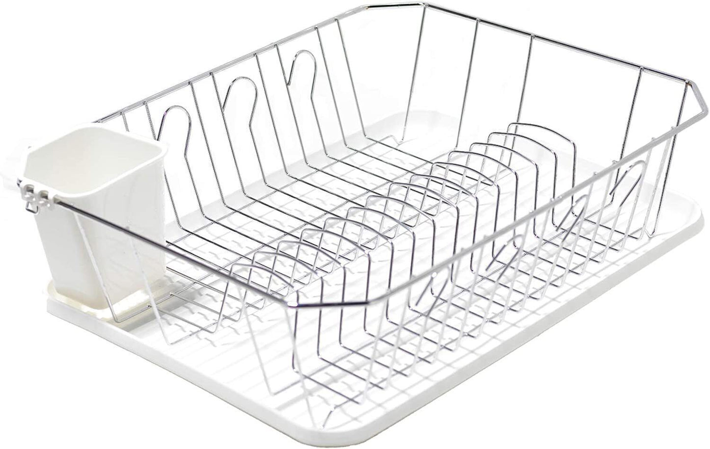 HOMISO Dish Rack with Drip Tray (White)